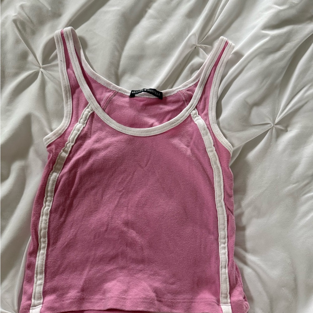 Brandy Melville Pink Tank Top with White Trim
